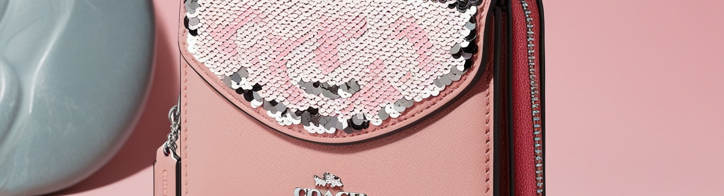 Coach Wristlet Pink Cream Silver Sequined