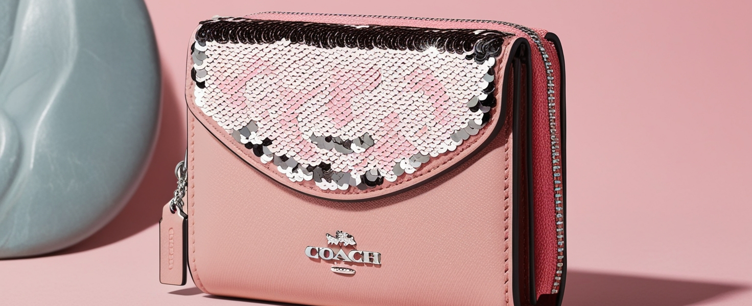 Coach Wristlet Pink Cream Silver Sequined